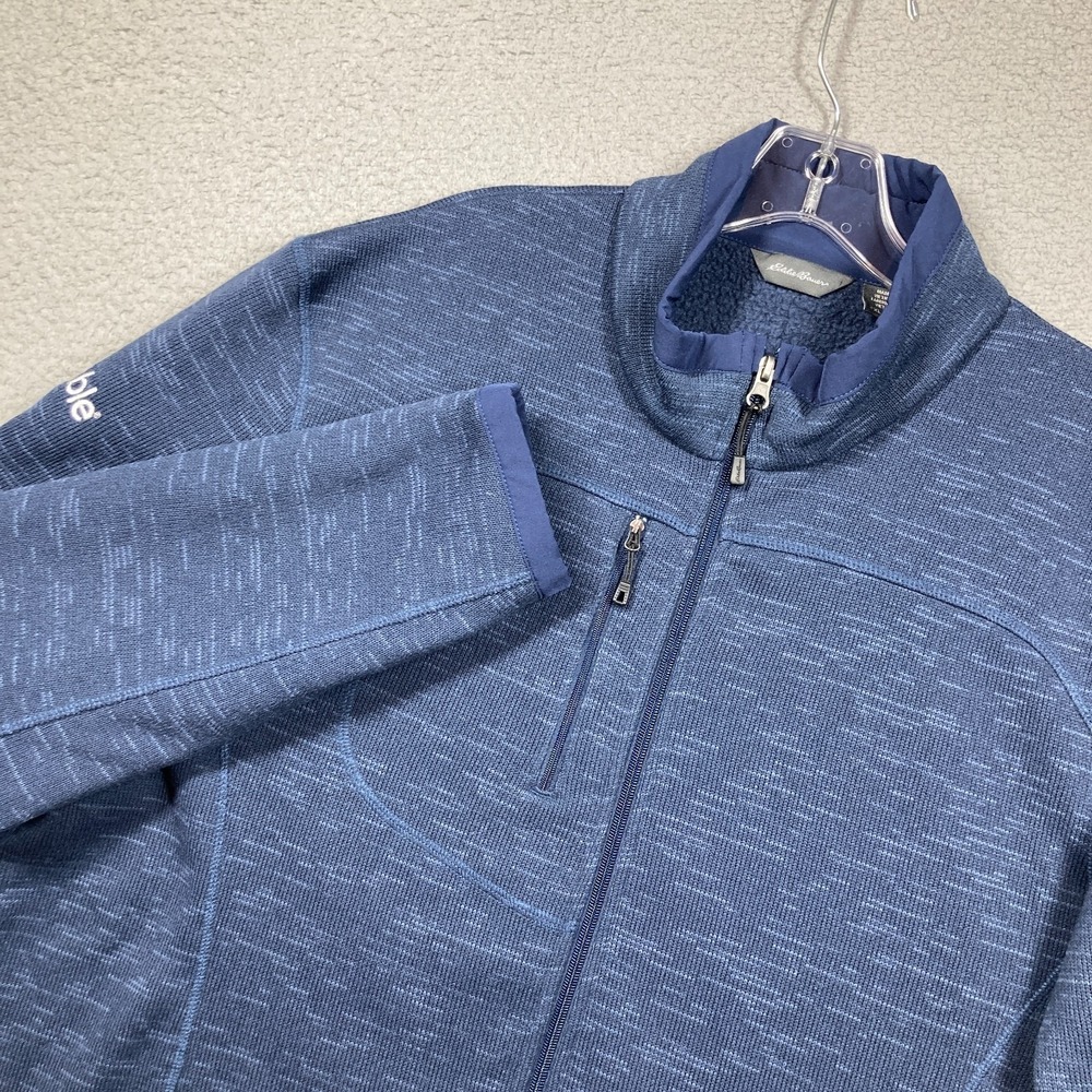 Eddie Bauer Full Zip Sweatshirt Mens 2XL Blue SLEEVE COMPANY LOGO Mock Neck